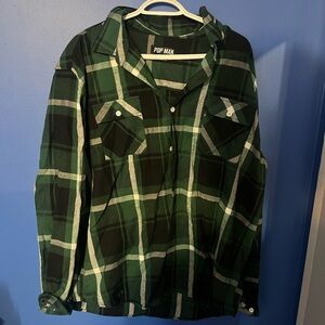 Green Plaid Casual Button Down Shirt for Men